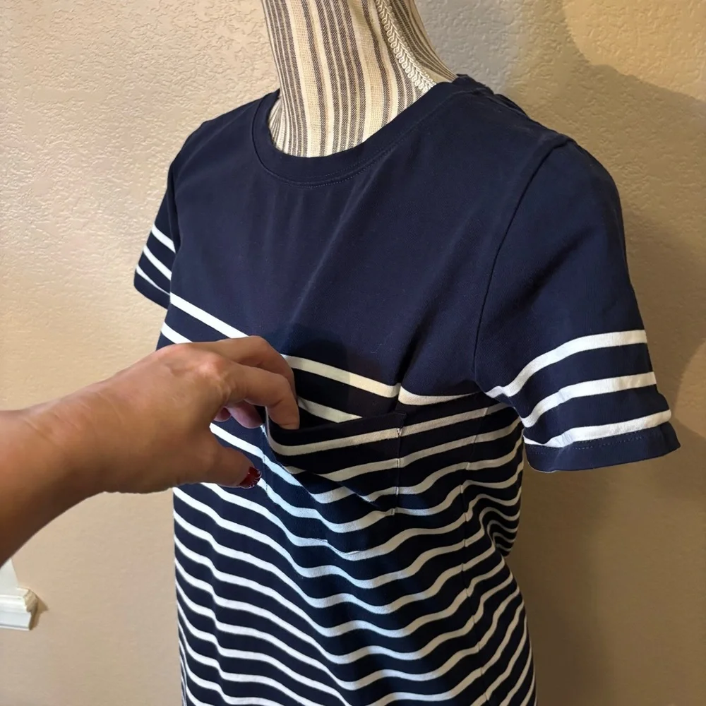 J. Crew Dress XS Navy White Nautical Striped Mini T-Shirt Dress Short Slv Cotton